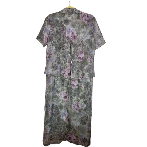 Vintage Floral Cottagecore Dress Maxi Green 10 Retro Chic Sheer Feminine Boho - Picture 2 of 13